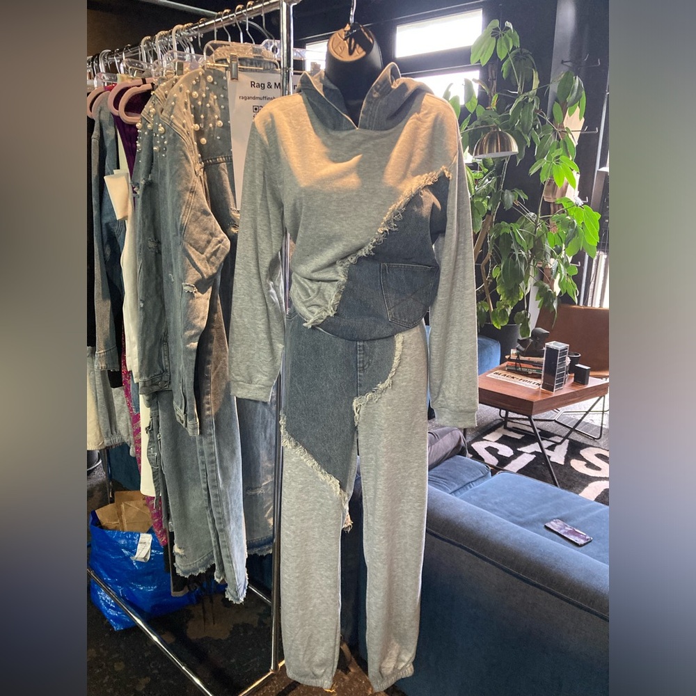 Denim Insert Sweatsuit - Picture 8 of 11